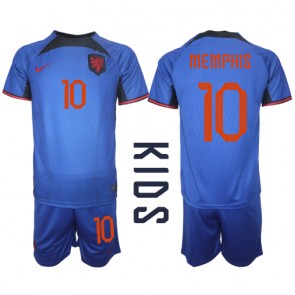 Holandsko Memphis Depay #10 Dětské Venkovní dres komplet MS 2022 Krátký Rukáv (+ trenýrky)
